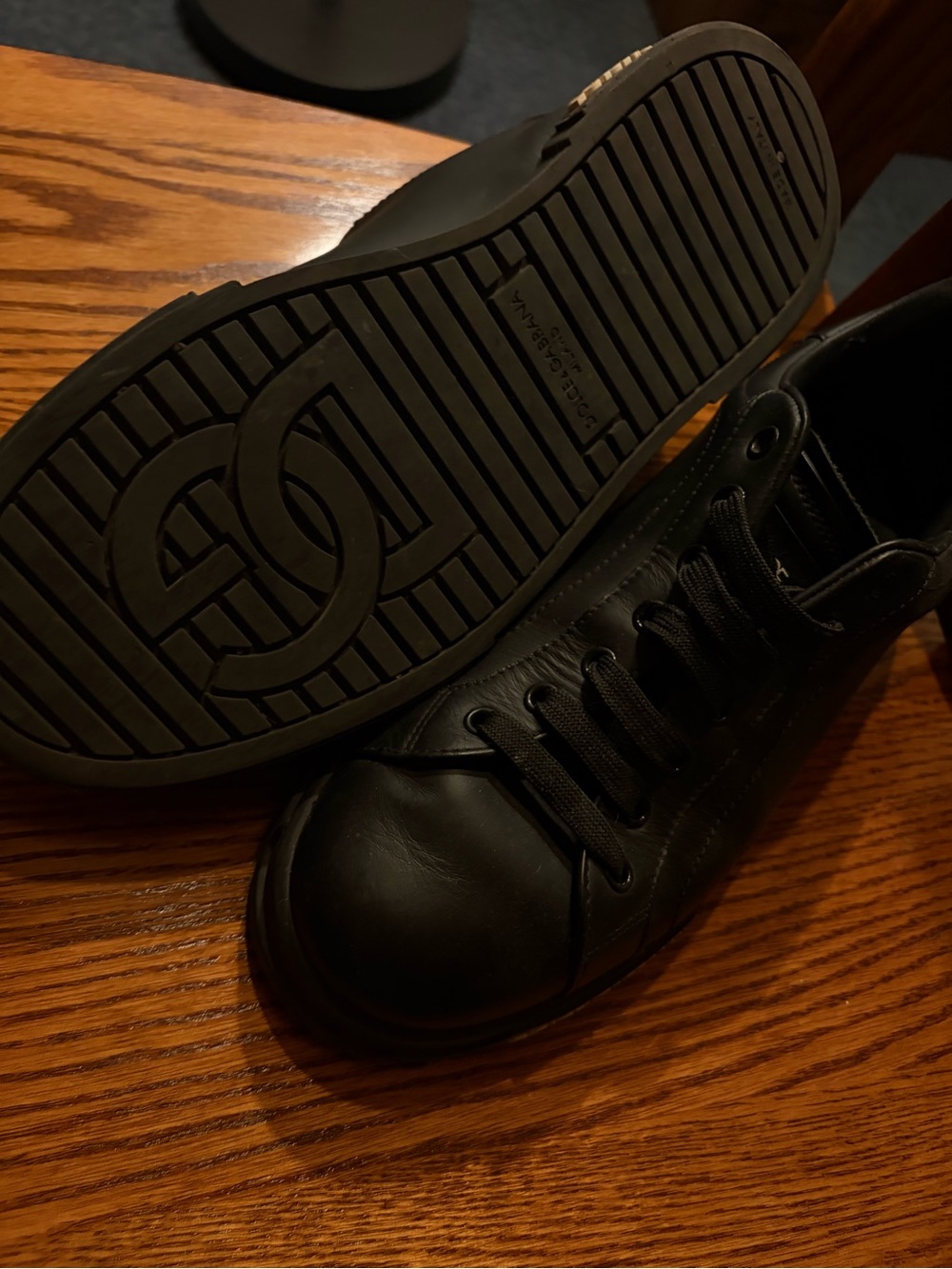 Dolce & Gabbana Black Men's Leather Lace-Up Sneakers